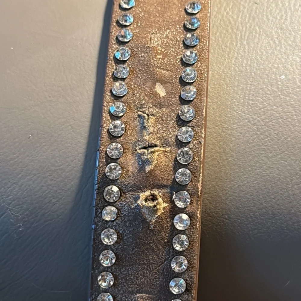 Western fashion rhinestone‎ brown leather belt M/L